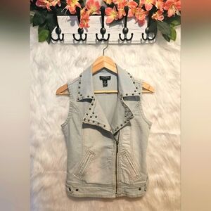 Streetwear Society Studded Faded Denim Zip-Up Vest